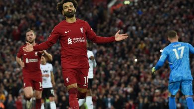 احتفال محمد صلاح بتسجيل هدف ليفربول أمام فولهام