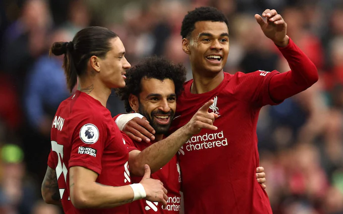 محمد صلاح بعد تسجيل هدف ليفربول أمام برينتفورد - الدوري الإنجليزي